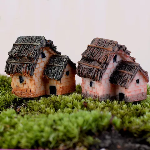 Mini Figuras de Casa de Paja de Resina Adorno de Micropaisaje Accesorios de Jardín de Hadas en Miniatura Artesanía de Dibujos Animados
