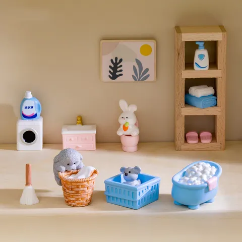 Miniature Resin Bathroom Ornaments Dollhouse Decor Miniature Washbasin Bathtub Washing Machine DIY Landscape Accessories