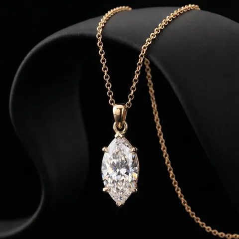 Echtes Gold Marquise-Schliff Labordiamant Anhänger Halskette Minimalistischer Geometrischer Luxusschmuck Für Damen Alltagsschmuck