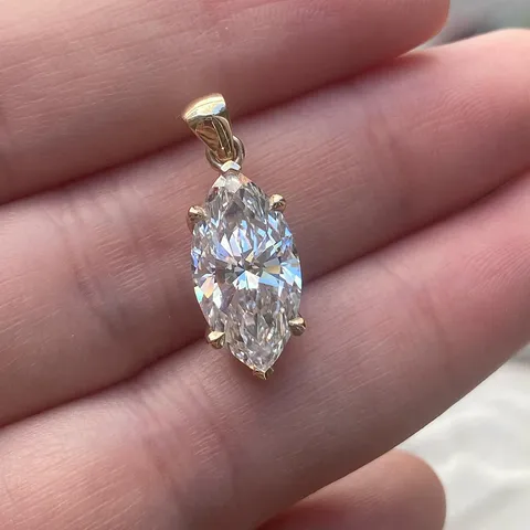 Echtes Gold Marquise-Schliff Labordiamant Anhänger Halskette Minimalistischer Geometrischer Luxusschmuck Für Damen Alltagsschmuck