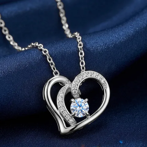 Collar con Colgante de Corazón de Moissanita de Plata de Ley 925 Para Mujer Joyería de Cadena de Clavícula de Diamante de Moissanita Color D VVS1 Chapado en Oro Retro Con Certificado GRA