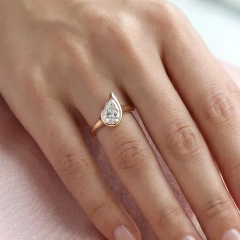 925 Sterlingsilber Ring Mit Birnenschliff Im Labor Gezüchteter Diamant Zargenfassung Minimalistischer Damenschmuck
