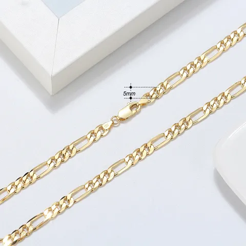 S925 Sterling Silver Figaro Chain Necklace 5mm Width Gold Silver Plated Italian Style Hip Hop Jewelry for Men Women
