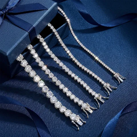 Braccialetto Tennis in Argento Sterling 925 da Donna Luccicante Taglio Rotondo Strass Pavé Catena Glink Lusso Quotidiano Casual Festa Gioielli Regalo