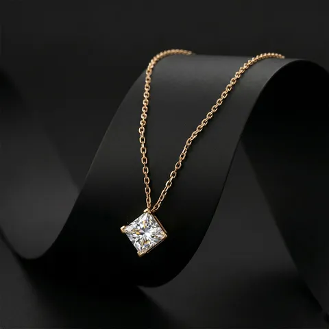 Lussuosa Collana Con Ciondolo Quadrato Geometrico Diamante da Laboratorio Taglio Princess Catena in Oro 18K 14K 10K Gioielli Raffinati Donna