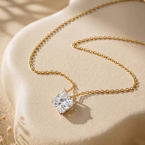Lussuosa Collana Con Ciondolo Quadrato Geometrico Diamante da Laboratorio Taglio Princess Catena in Oro 18K 14K 10K Gioielli Raffinati Donna