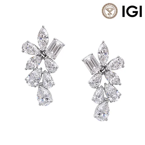 Lab-Grown Diamond 925 Sterling Silver Geometric Stud Earrings Emerald Cut D Color VVS Flower Cluster Jewelry For Women