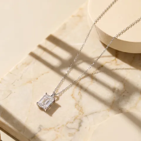 Minimalist 925 Sterling Silver Emerald Cut Lab Grown Diamond Pendant Necklace Elegant Geometric Choker Chain For Women