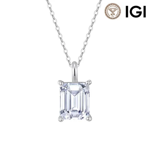 Minimalist 925 Sterling Silver Emerald Cut Lab Grown Diamond Pendant Necklace Elegant Geometric Choker Chain For Women