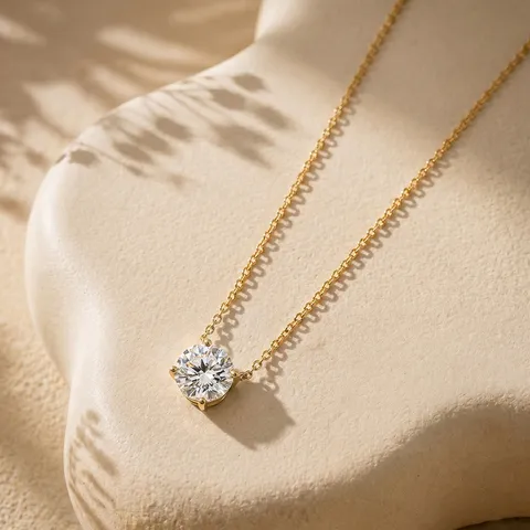 18K Gold Rundschliff Im Labor Gezüchteter Diamant Halskette Für Damen D Farbe VVS Reinheit Geometrische Anhänger Kette Schmuck