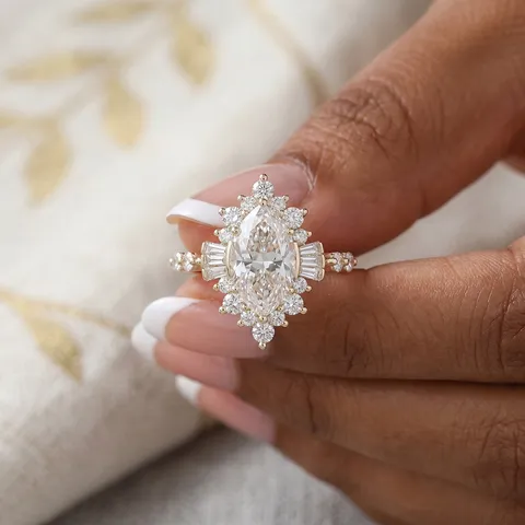 Marquise Lab-Grown Diamond S925 Sterling Silver Ring Luxury Evening Banquet High Flash Gold Plated Jewelry For Women Anniversary Finger Ring Gift