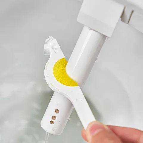 Spazzola per Pulizia Ugelli Toilette Intelligente Spugna Setole Manuale Raschietto per Fessure Bagno Accessorio per WC Giapponese