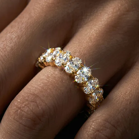 S925 Sterling Silver D Color VVS Moissanite Ring Oval Cut Eternity Band Gold Plated Minimalist Wedding Ring For Women With GRA Certificate