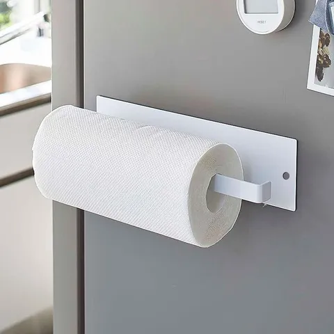 Magnetic Kitchen Paper Towel Holder Fridge Side Organizer Carbon Steel Wall Mount Paper Roll Rack Storage Shelf Black White