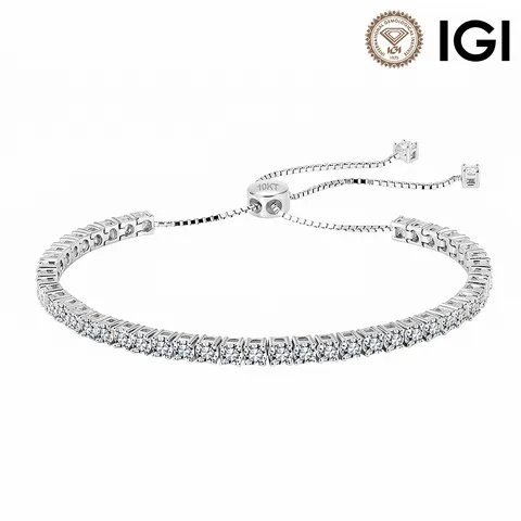 Bracciale Tennis in Argento Sterling 925 con Diamante Creato in Laboratorio per Donna Fibbia a Scorrimento Regolabile Colore D VVS Gioiello Geometrico