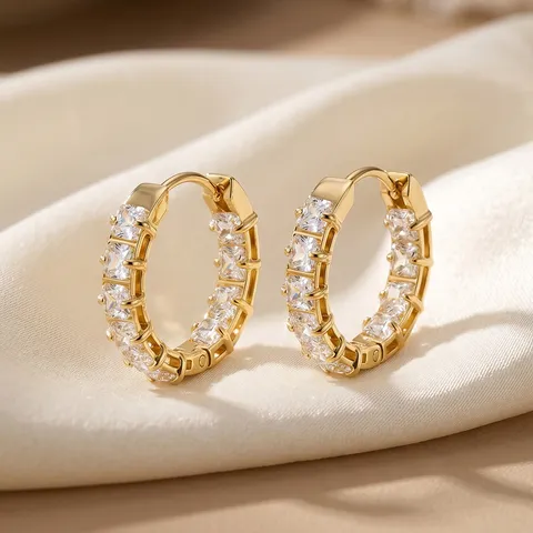 Pendientes de Aro Geométricos de Acero Inoxidable 316L Con Strass para Mujer Pendientes Huggie de Strass Estilo INS de Lujo Joyería para Banquetes y Fiestas