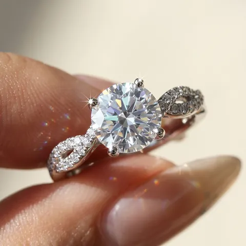 Luxus Im Labor Gezüchteter Diamantring 10K 14K 18K Weißgold Gedrehter Ring Verlobungsring Für Damen D Farbe VVS Schmuck