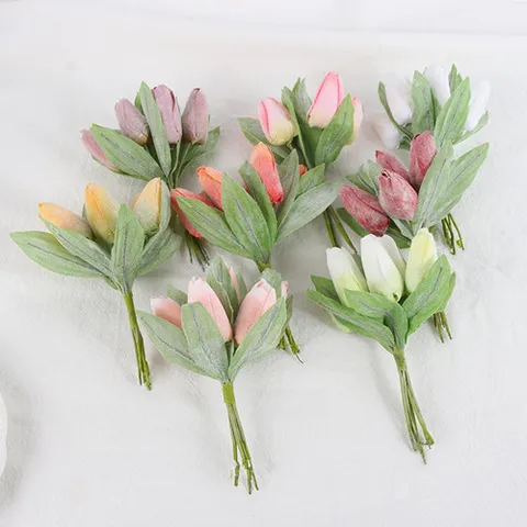 Artificial Silk Tulip Flower Bouquet Mini Fake Flowers For Home Decor Wedding Photography Props DIY Craft