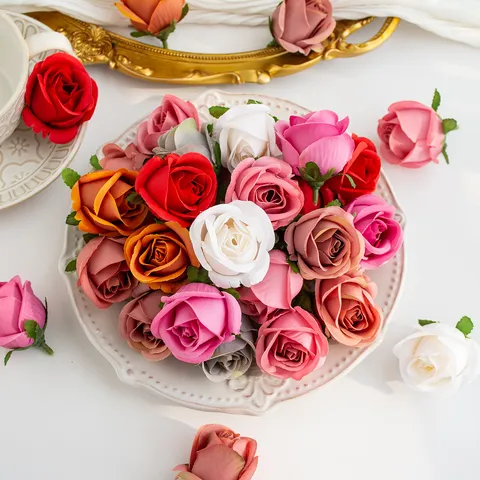 Kunstmatige Rozenbloem Hoofden Zijden Bloemen DIY Ambacht Slinger Bruiloft Huis Feest Decoratie Bloemen Wand Achtergrond Accessoires