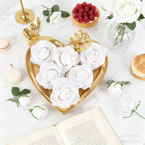 Artificial Silk Flocked Rose Flower Heads DIY Wedding Car Party Table Wall Decoration Fake Floral Craft Supplies
