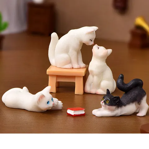 Lindo Gato de Resina Figurita Micropaisaje Adorno Miniatura Jardín de Hadas Planta en Maceta Decoración Estatuas de Gato de Escritorio