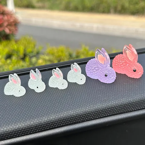 Luminous Little Rabbit Car Ornaments Resin Cute Mini Animal Glow Dashboard Decor Automotive Interior Accessories