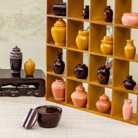 Vintage Miniatura Vasi di Ceramica Cinese Resina Casa delle Bambole Ornamenti di Micropaesaggio Retro Barattolo di Vino Teiera Figurina