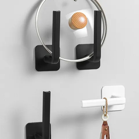 L-Shaped Wall Mounted Storage Rack No Drill Adhesive Hooks For Pot Lid Paper Towel Holder Bathroom Kitchen Organizer Rack