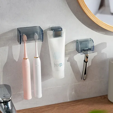 Portaspazzolino da Parete Scaffale da Bagno Senza Foro Spremi Dentifricio Porta Rasoio Organizzatore Bagno Impermeabile