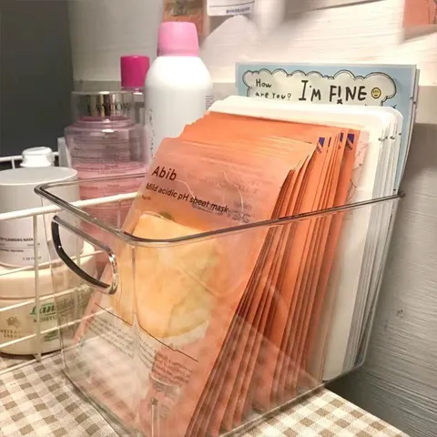 Boîte de Rangement Bureau Transparent en PET Sans Couvercle Organisateur Maquillage Bacs Rectangulaires en Plastique pour Tiroir