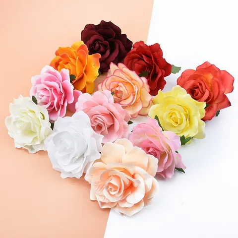 Artificial Silk Rose Flower Head Flocking Cloth DIY Hair Accessory Wedding Corsage Home Decor Floral Craft
