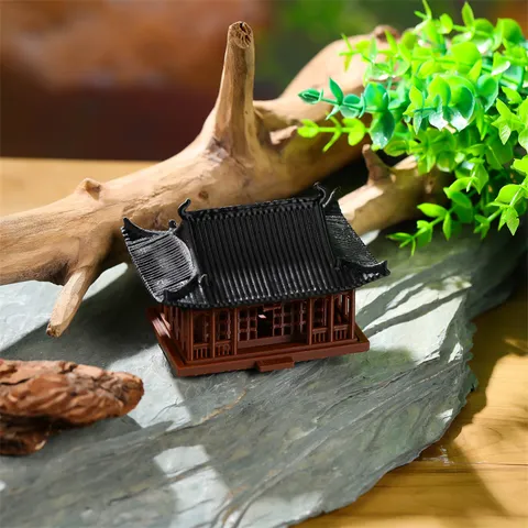 Chinese Zen Miniature Resin Pavilion Ornament Bonsai Micro Landscape Decor Desktop Office Bookshelf Decoration Figurine