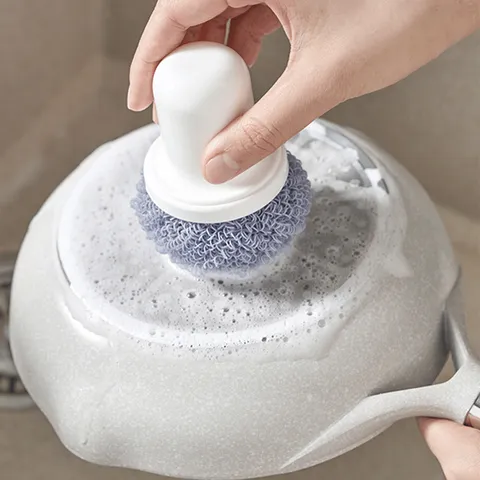 Keuken Vezel Reinigingsborstel Zachte Schoonmaakbal Ergonomische Handgreep Krasvrije Pan Vaat Schoonmaakgereedschap Voor Huishoudelijk
