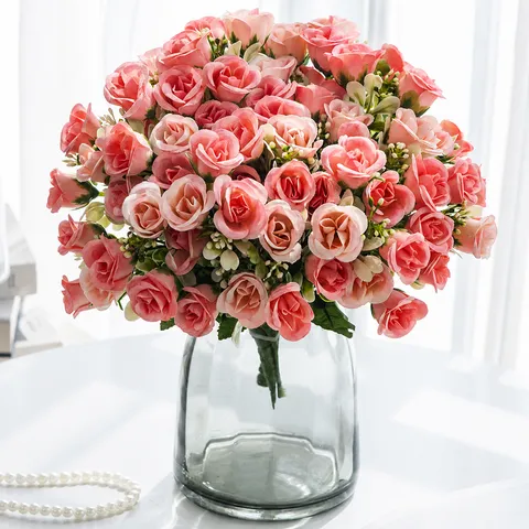 Kunstmatige Rozen Bloemenboeket 5-Vork Milan Zijde Nep Bloemen Voor Thuis Bruiloft Feest Tuin Binnen Decor