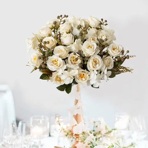 Kunstmatige Zijden Rozen Bloemenboeket Realistische Nep Rozen Bruiloft Bruids Handboeket Huis Feest Tafeldecoratie