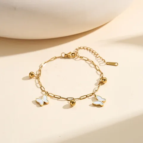 Tobillera de Colgante de Mariposa de Acero Inoxidable 304 para Mujer Cadena de Clip Chapada en Oro 18K Ajustable Joyería Boho de Verano