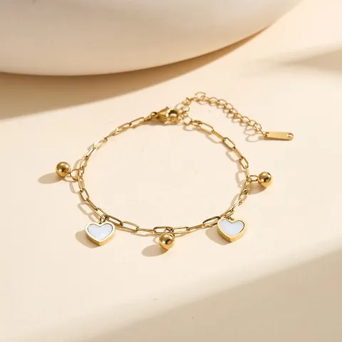 Minimalist 304 Stainless Steel Heart Anklet For Women Natural Shell Inlay Gold Silver Tone Paperclip Chain Ankle Bracelet Summer Beach Jewelry Gift