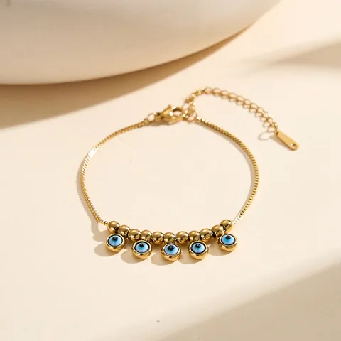 18K Gold Plated 304 Stainless Steel Evil Eye Anklet Bracelet For Women Bohemian Blue Eye Bead Adjustable Foot Jewelry