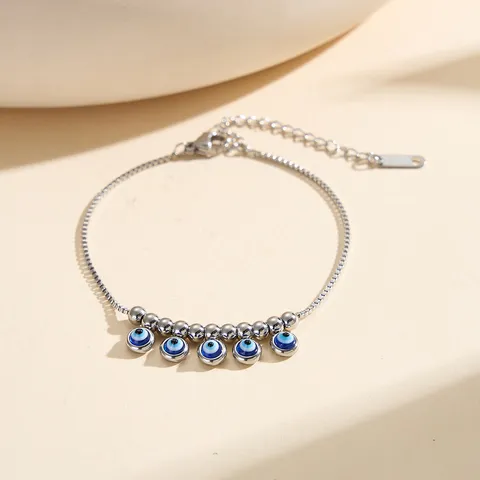 18K Gold Plated 304 Stainless Steel Evil Eye Anklet Bracelet For Women Bohemian Blue Eye Bead Adjustable Foot Jewelry