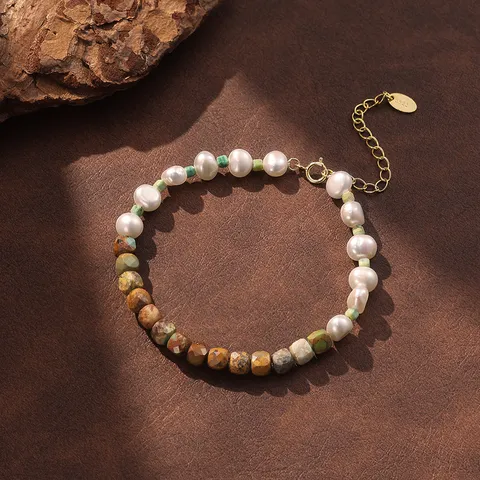 Barock Naturperle Armband Für Damen Peruanischer Türkis S925 Sterlingsilber 14K Vergoldet Handgefertigter Schmuck Geschenk