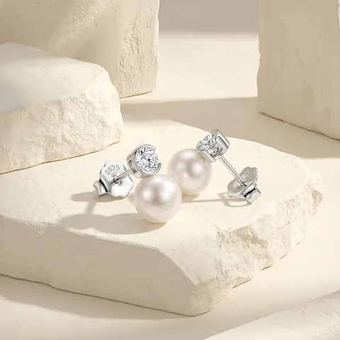 Geometrisches Design Künstliche Perle Strass Ohrstecker Silber Stift Minimalistisch High-End Ohrringe Für Damen Modeschmuck