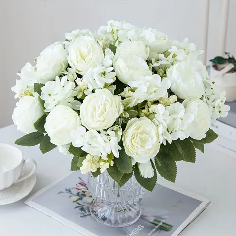 Artificial Rose Flower Wedding Bouquet Silk Floral Arrangement For Home Decor And Photography Props Interior Decoration