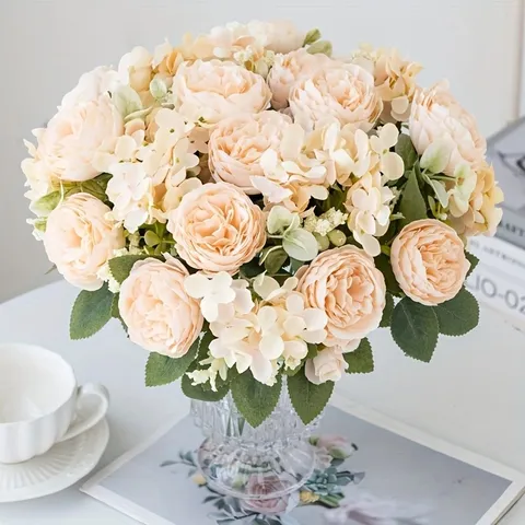 Artificial Rose Flower Wedding Bouquet Silk Floral Arrangement For Home Decor And Photography Props Interior Decoration