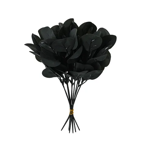 Artificial Silk Eucalyptus Leaves Halloween Black Rose Leaves Fake Plant Floral Arrangement Material Home Party Decor