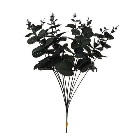 Artificial Silk Eucalyptus Leaves Halloween Black Rose Leaves Fake Plant Floral Arrangement Material Home Party Decor