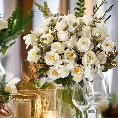 Kunstmatige Zijden Rozen Bloemenboeket Realistische Nep Rozen Bruiloft Bruids Handboeket Huis Feest Tafeldecoratie