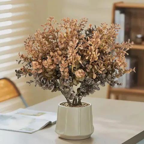 Autumn Artificial Eucalyptus Flower Bouquet Plastic Fake Plants For Home Outdoor Wedding Party Floral Decoration