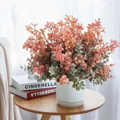 Autumn Artificial Eucalyptus Flower Bouquet Plastic Fake Plants For Home Outdoor Wedding Party Floral Decoration