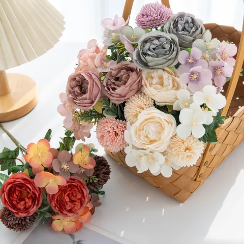 Mazzo di Fiori in Seta Artificiale Rosa Peonia Composizione Floreale Fresca Europea Per Casa Matrimonio Festa Decorazione