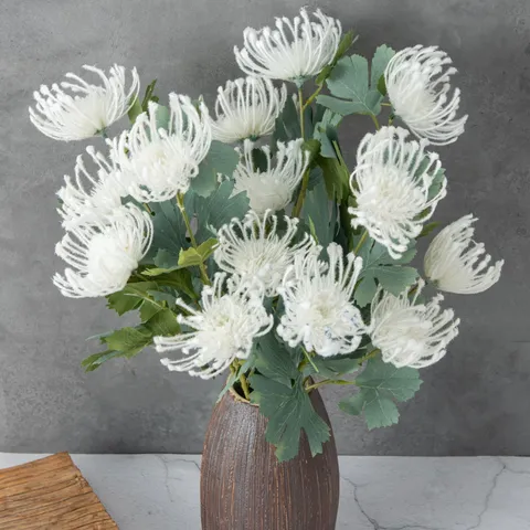 Artificial Flocked Chrysanthemum Flower Simulation Silk Flower Stem For Home Table Room Decor Floral Arrangement
